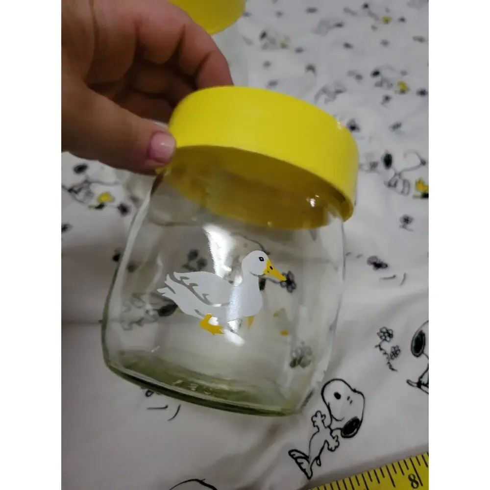 Vintage Carlton Glass 1982 Yellow Duck Canister Lidded Jar X 2